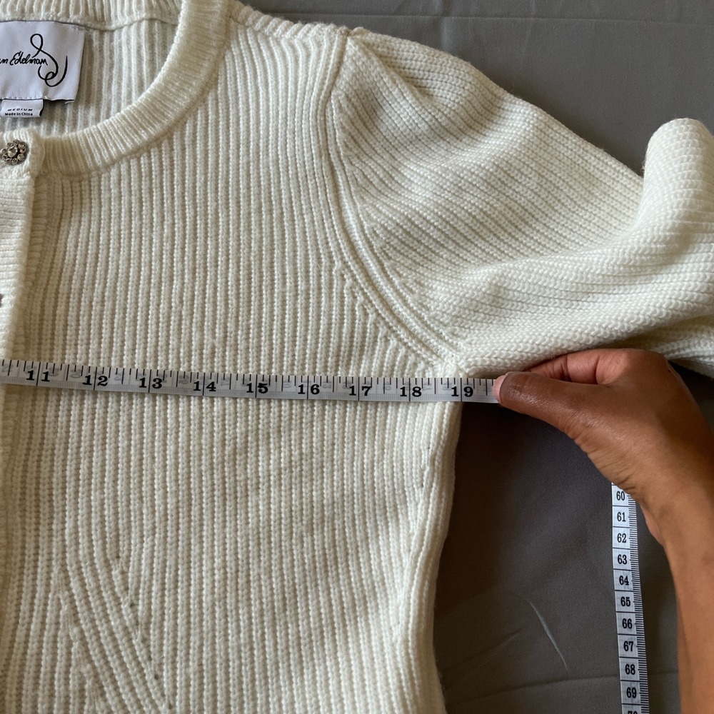 Sam Edelman White Peplum Cardigan Rhinestone Button Coquette Sweater Size M - Picture 8 of 10